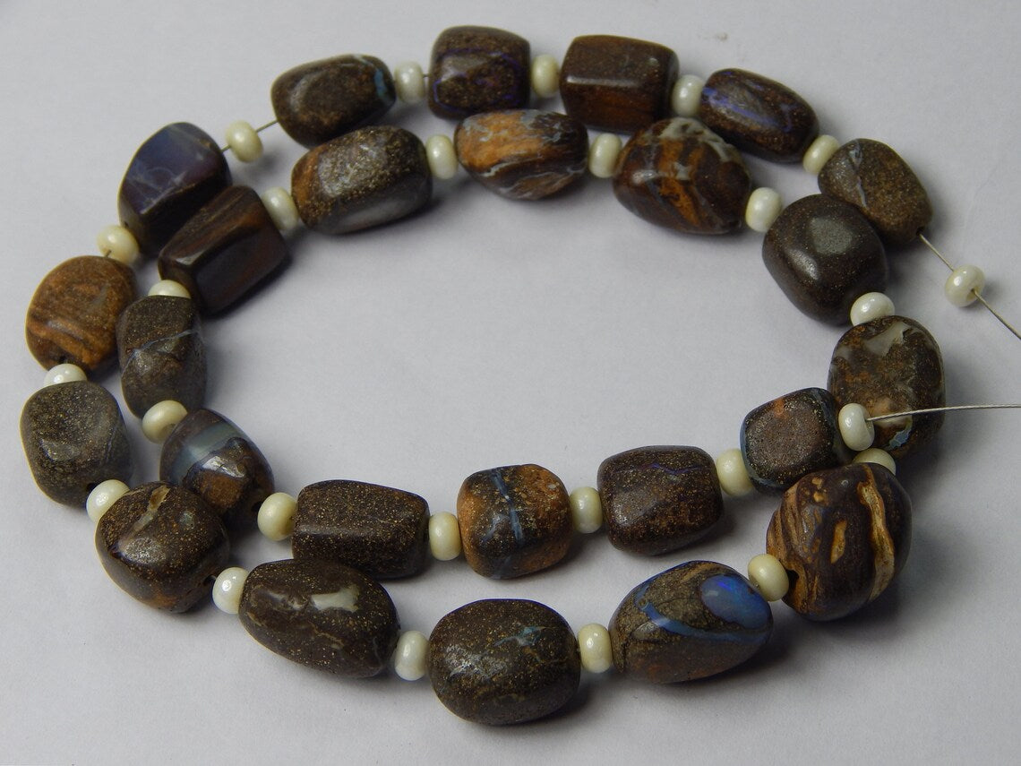 Boulder Opal Beads: Unpolished, Natural Gemstone Strand (205 Carat, 9x8-15x11mm