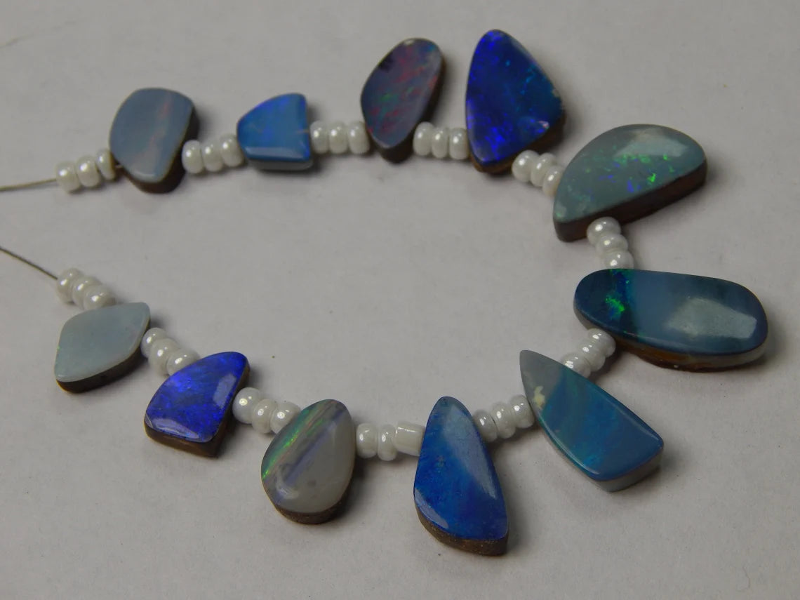 Australian Doublet Opal Beads: 42 Carat Gemstone Mix, 7x11 to 8x18mm