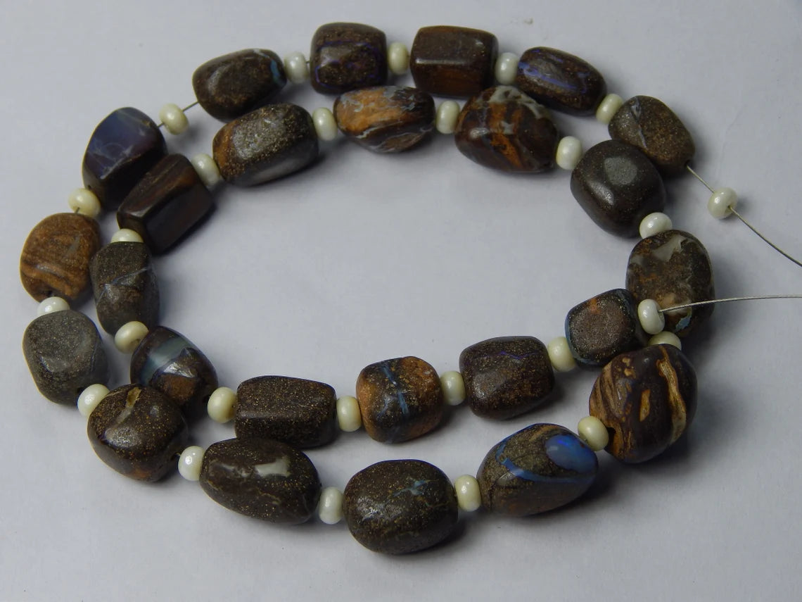 Boulder Opal Beads: Unpolished, Natural Gemstone Strand (205 Carat, 9x8-15x11mm
