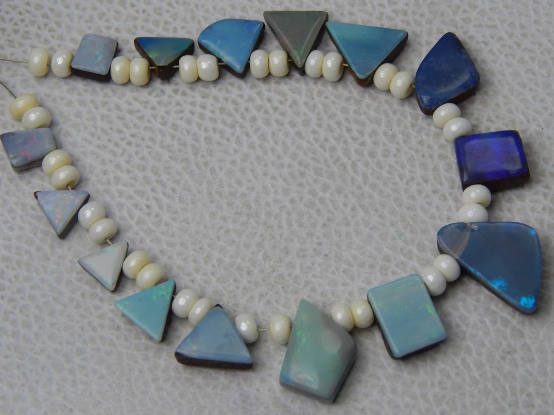 Australian Doublet Opal Beads: 44.70 Carat Mix Shape Gemstone Strip