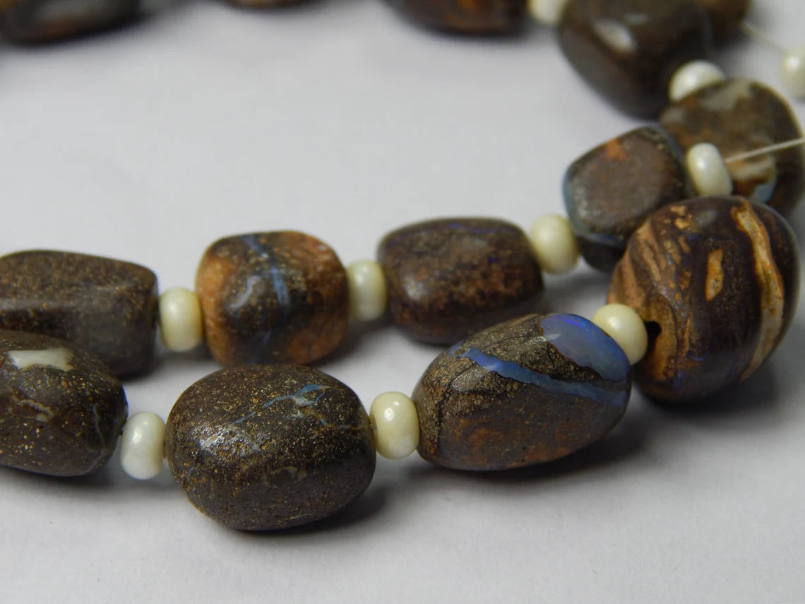 Boulder Opal Beads: Unpolished, Natural Gemstone Strand (205 Carat, 9x8-15x11mm