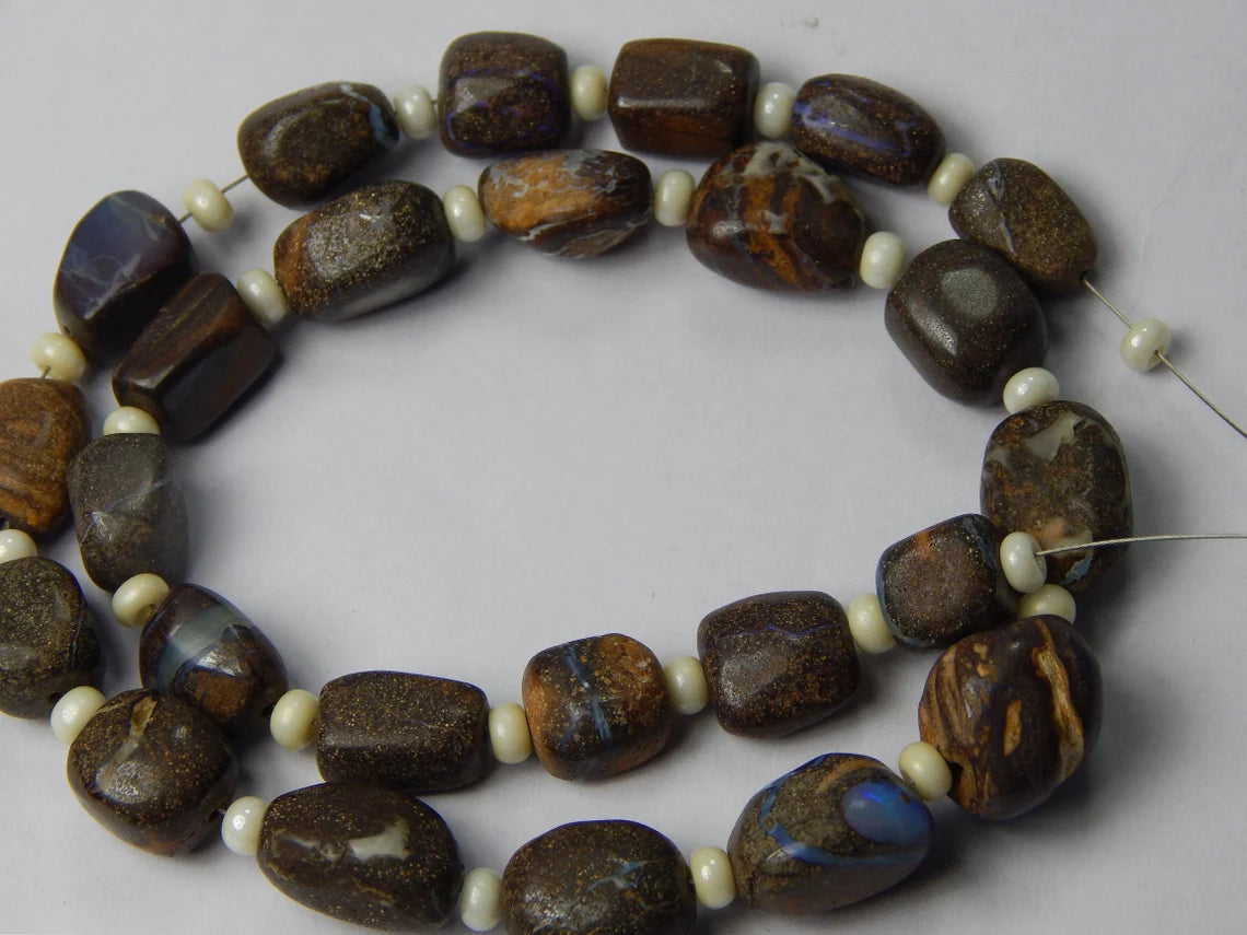 Boulder Opal Beads: Unpolished, Natural Gemstone Strand (205 Carat, 9x8-15x11mm
