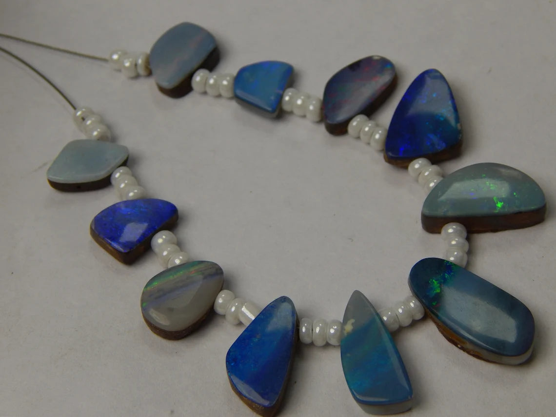 Australian Doublet Opal Beads: 42 Carat Gemstone Mix, 7x11 to 8x18mm