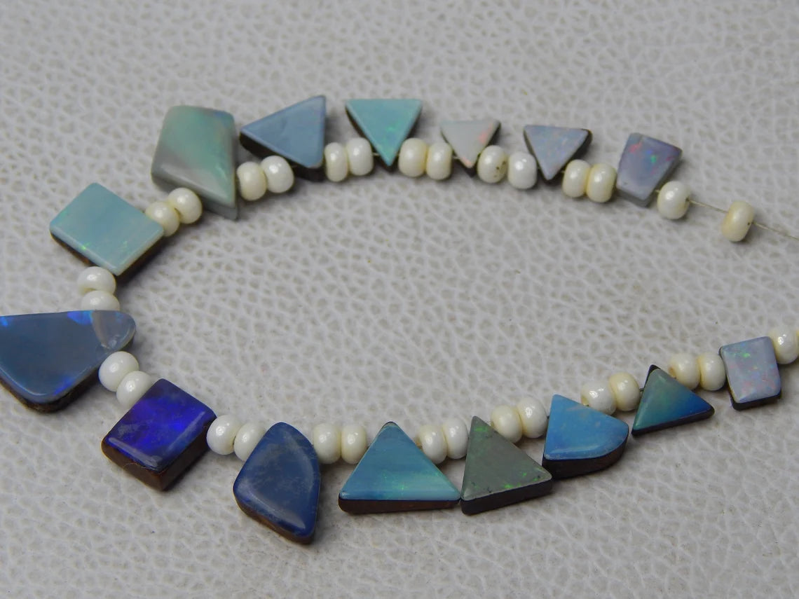 Australian Doublet Opal Beads: 44.70 Carat Mix Shape Gemstone Strip