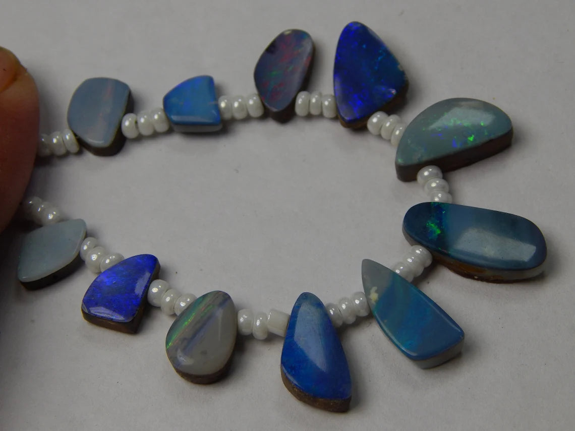 Australian Doublet Opal Beads: 42 Carat Gemstone Mix, 7x11 to 8x18mm
