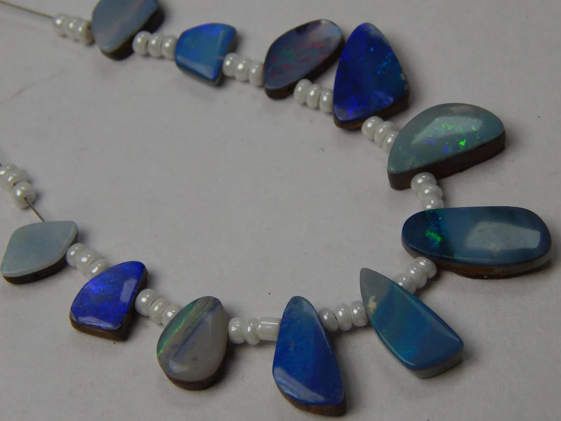 Australian Doublet Opal Beads: 42 Carat Gemstone Mix, 7x11 to 8x18mm