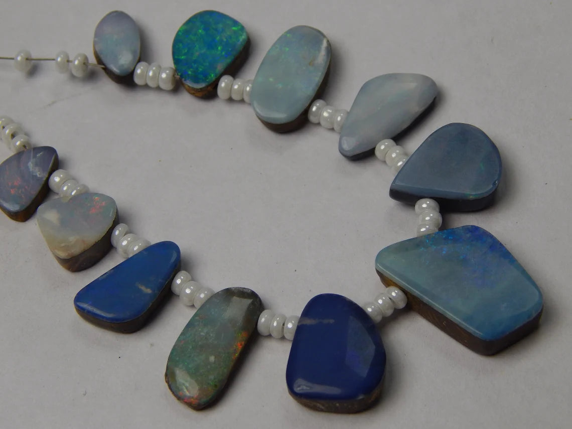 Australian Doublet Opal Gemstone Layout Strip: 64 Carat Mix Shape Beads
