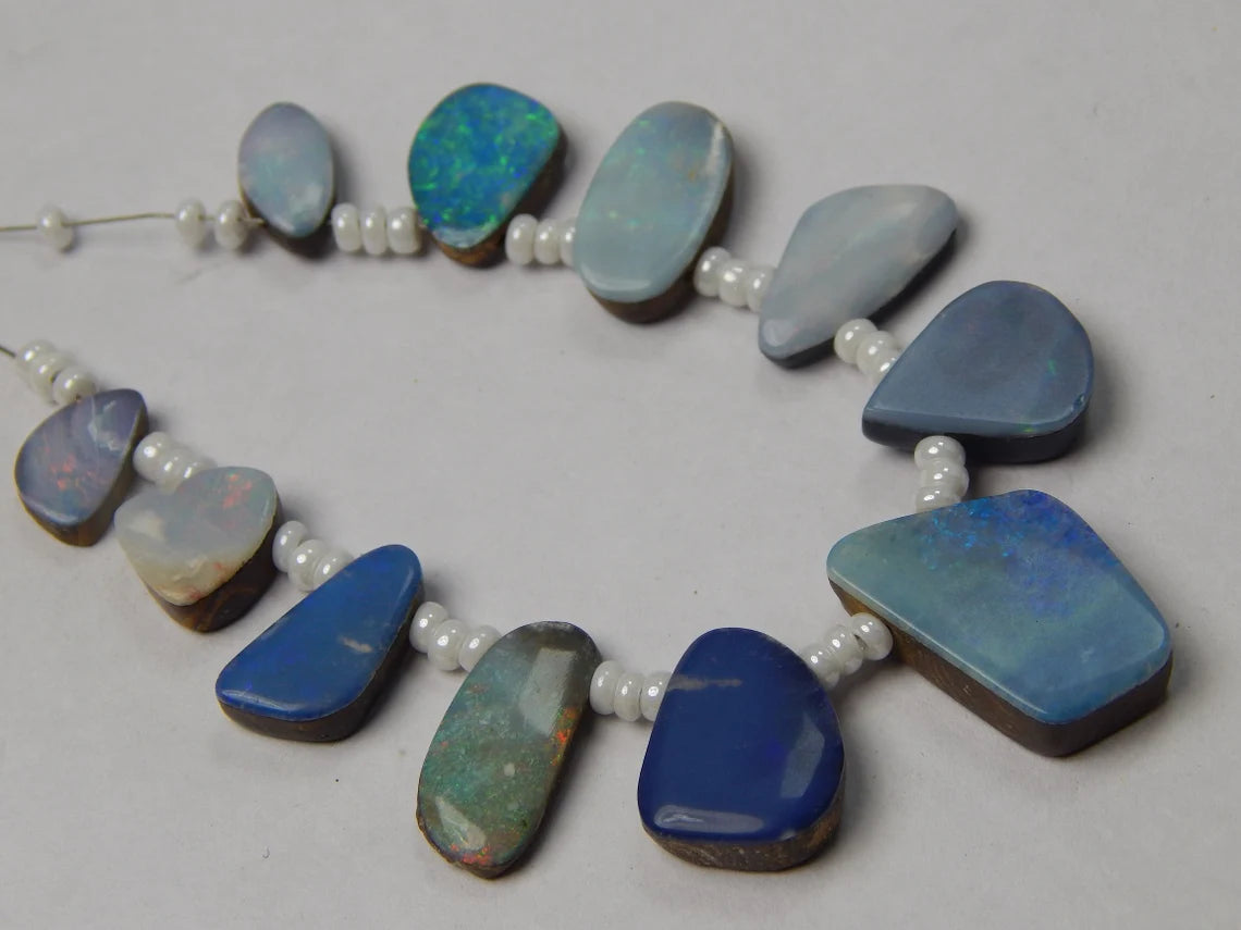 Australian Doublet Opal Gemstone Layout Strip: 64 Carat Mix Shape Beads