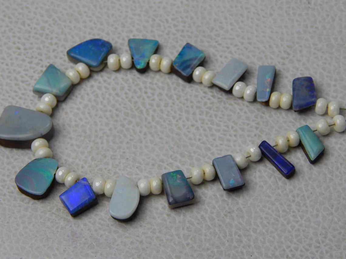 Australian Doublet Opal, 41.40 Carat, Layout Beads, Mix Shape, Size 4x9 To 9x13 MM