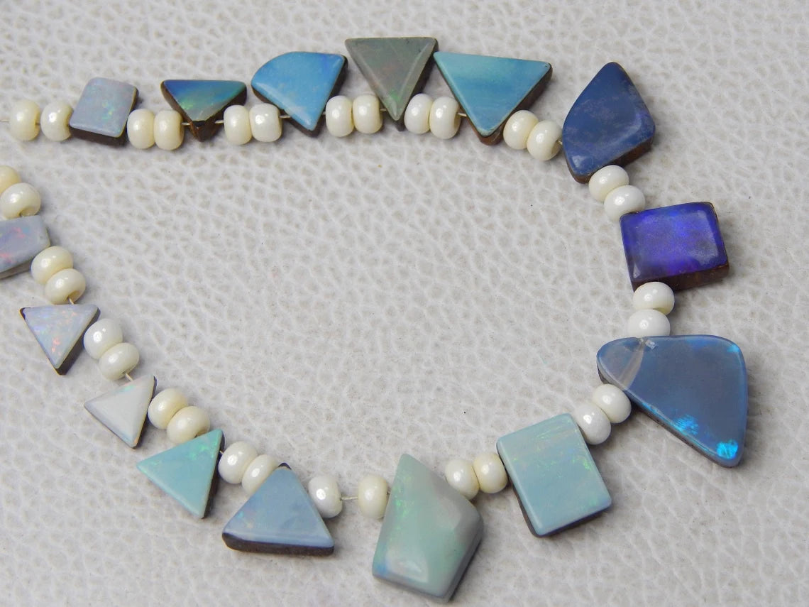 Australian Doublet Opal Beads: 44.70 Carat Mix Shape Gemstone Strip
