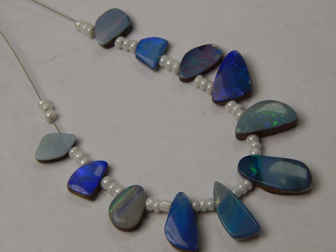 Australian Doublet Opal Beads: 42 Carat Gemstone Mix, 7x11 to 8x18mm