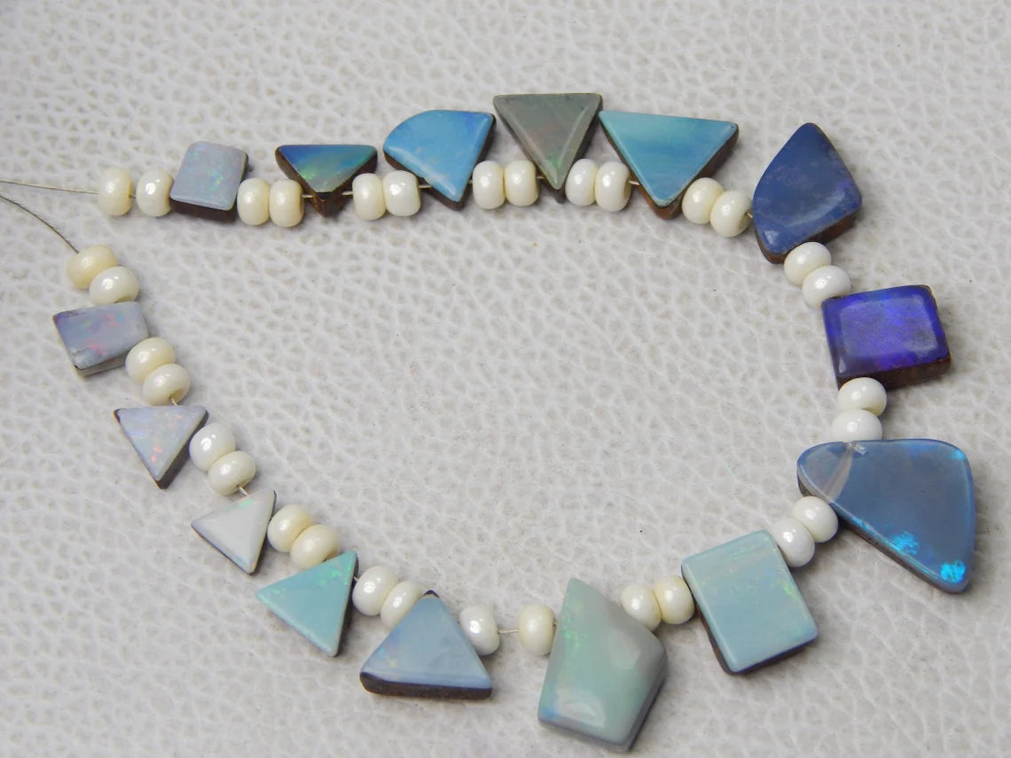 Australian Doublet Opal Beads: 44.70 Carat Mix Shape Gemstone Strip