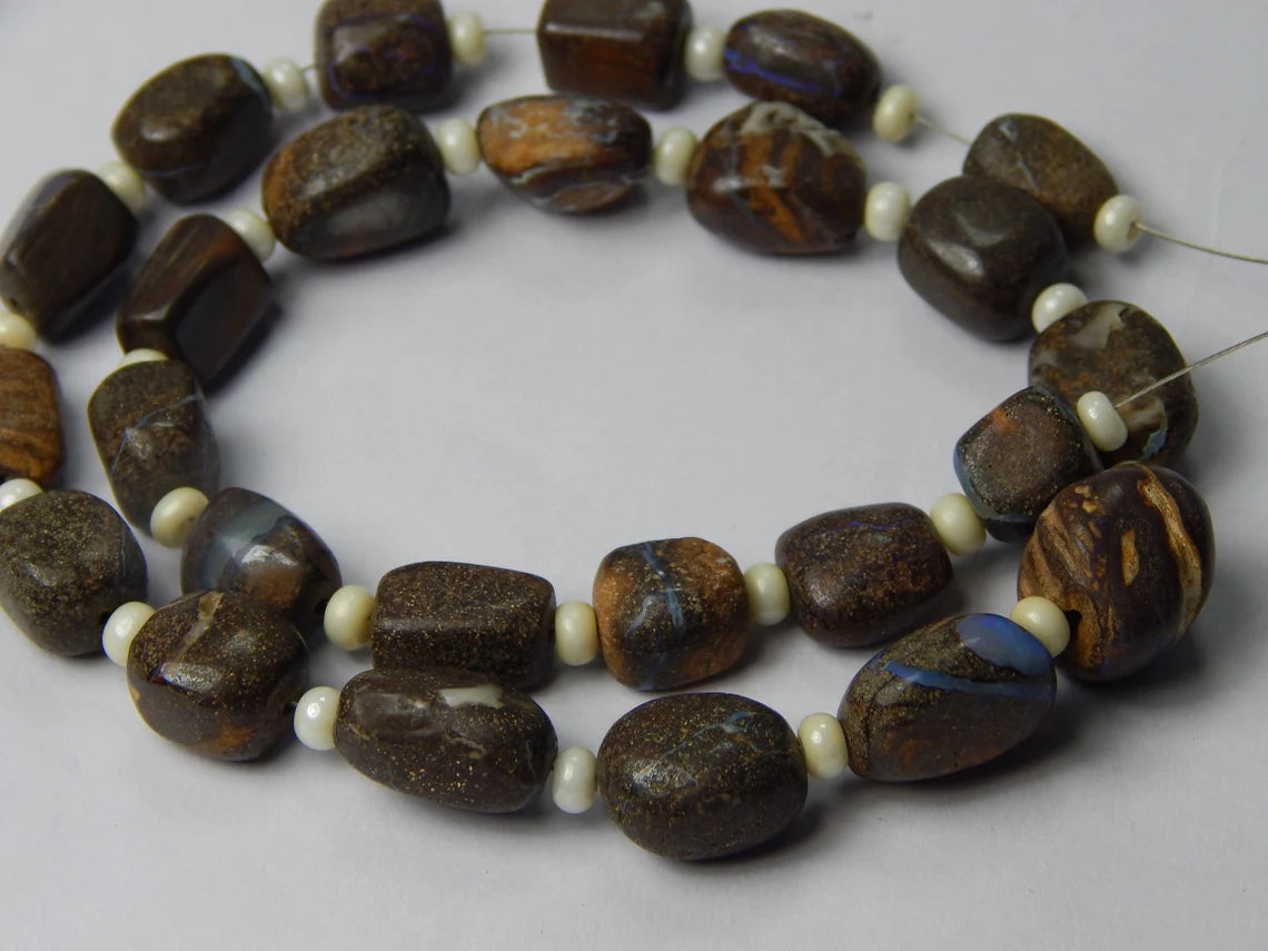 Boulder Opal Beads: Unpolished, Natural Gemstone Strand (205 Carat, 9x8-15x11mm