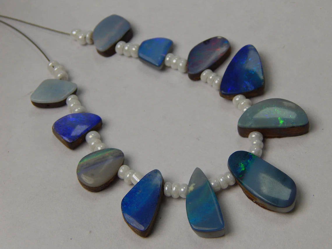 Australian Doublet Opal Beads: 42 Carat Gemstone Mix, 7x11 to 8x18mm