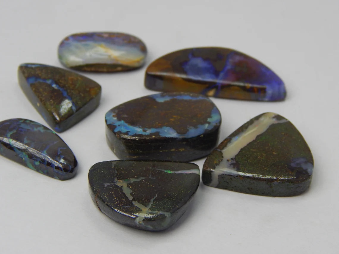 Boulder Opal Cabochons: 149 Carat, 7 Mixed Shapes (11x21-13x22mm Lots)