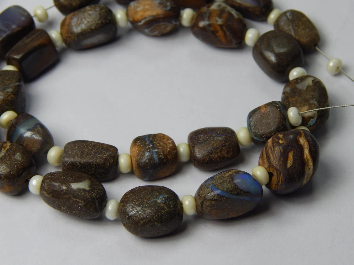 Boulder Opal Beads: Unpolished, Natural Gemstone Strand (205 Carat, 9x8-15x11mm