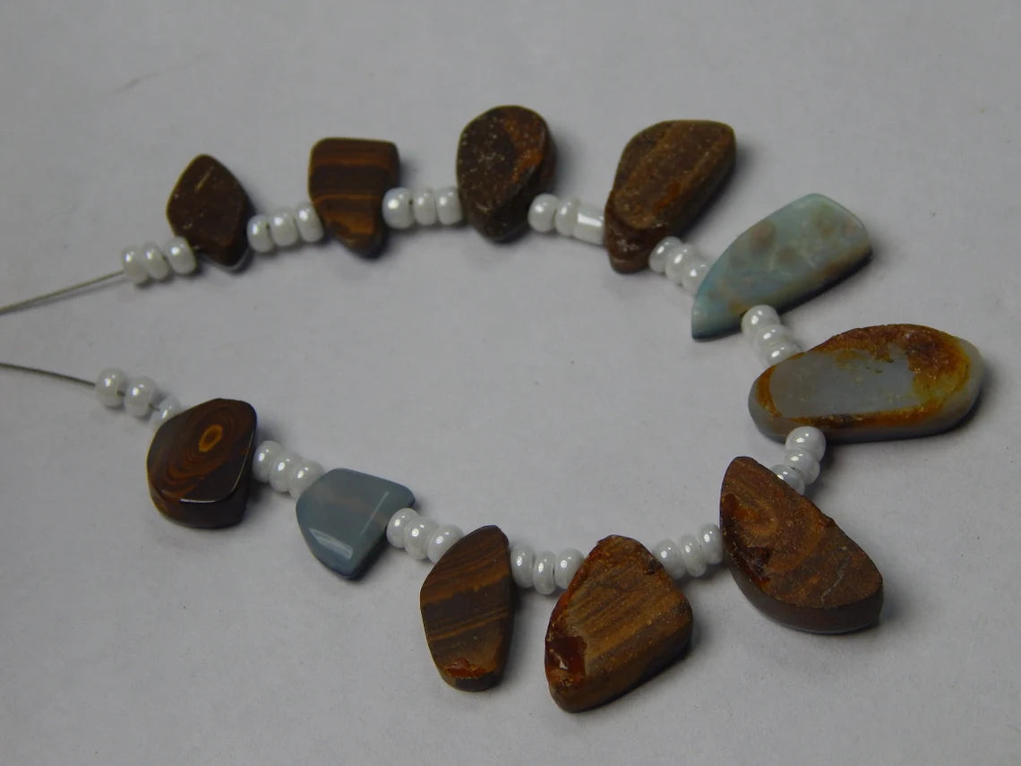 Australian Doublet Opal Beads: 42 Carat Gemstone Mix, 7x11 to 8x18mm